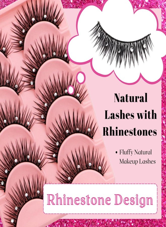 beyonday 5 Pairs Bling Glitter Lashes 3D Natural Cosplay Eyelash with Rhinestones, 13mm Dramatic Manga Lashes with Diamonds, Stage Makeup Lashes for Decorative Christmas Halloween New Year Party - Image 3
